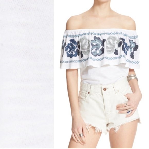 Free People Tops - Free People Embroidered Off the Shoulder Boho Top